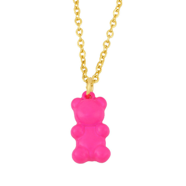 NM1199 gummy enamel neon multi colored bear Pendant Sweet Necklace for Women