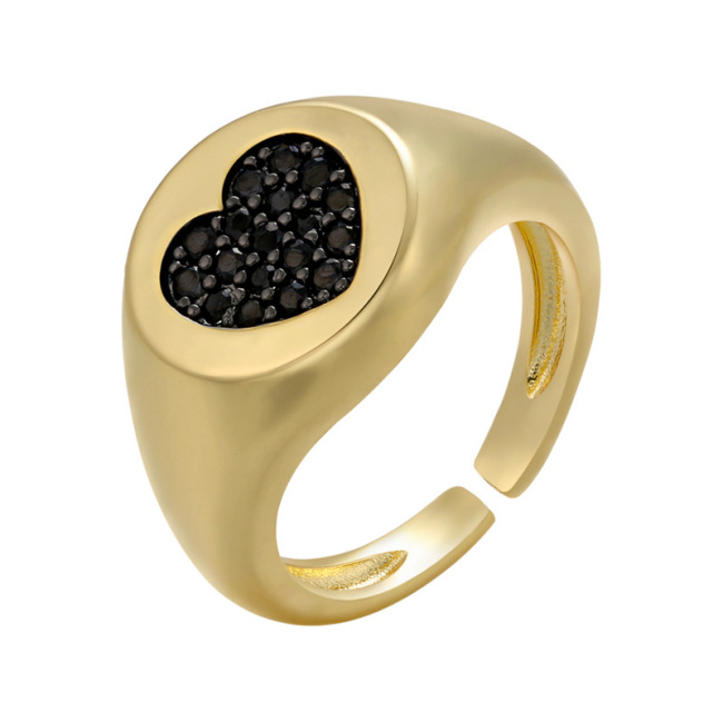 RM1236 Brass Metal Rainbow CZ diamond micro pave heart adjustable cuff Rings