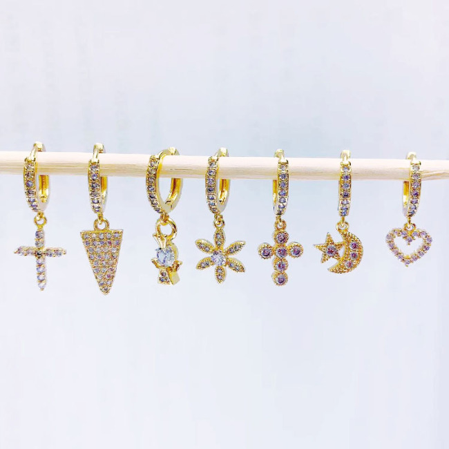 EC1612 Dainty Chic Mini Gold Plated Clear CZ micro pave heart boy girl child huggie earring,Cubic zirconia zircon huggie earring