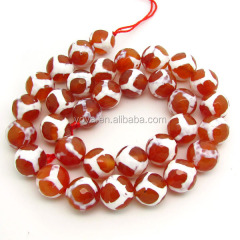 AB0431 Red Faceted tibetan agate dzi beads,Faceted football agate beads