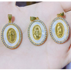 CZ8473 18k Gold Plated White CZ Micro Enamel virgen de guadalupe Pendants Virgin of Guadalupe Our lady of Guadalupe PENDANTS