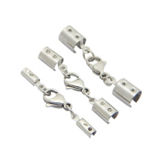 S851 Stainless steel lobster clasps and crimp ends set for leather cord, Stainless steel crimp ends with lobster clasps S851 Stainless steel lobster clasps and crimp ends set for leather cord, Stainless steel crimp ends with lobster clasps