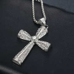 NS1151 fashion hiphop 18K gold plated stainless steel box chain necklace, charm stainless steel CZ cross pendant men's necklace