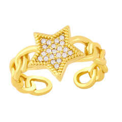 RM1201 Dainty Delicate Gold Plated Diamond CZ Micro Pave Heart Star Butterfly with Cuban Chain Stack Rings for Ladies