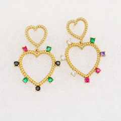 EC1472 Boho Style CZ Earrings, Women's Eainbow Diamond Heart Shape Dangle Earrings,Beautiful Jewelry For Girls