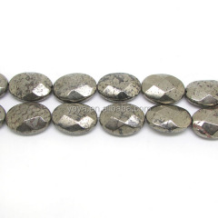 PB1149 Natural faceted pyrite oval loose beads