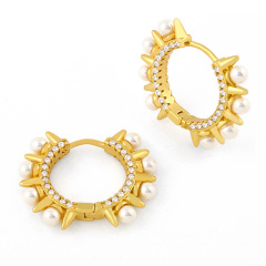 EP1009 Hot Sale Pearl Pave 18k Gold Plated Star Heart Circle C Geometric Hoop Earrings for Women Ladies