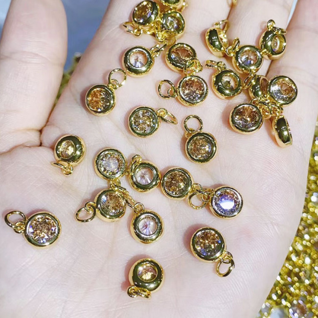 CZ8459 18K Gold Plated CZ Cubic Zirconia Pave Round Circle Charms ,Mini Round Charm Pendant For Necklace Earring Jewelry Making