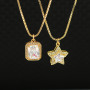 NZ1136  Dainty Bling Jewelry Gold Plated Big Zircon CZ Diamond Star Rectangle Pendant Chain Statement Necklace