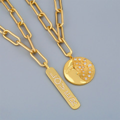 Chic gold plated zircon cz paved Cresent Moon and Sun Disc,Lover Bar pendant necklace for women,Valentine's Day Gift for Her Chic gold plated zircon cz paved Cresent Moon and Sun Disc,Lover Bar pendant necklace for women,Valentine's Day Gift for Her