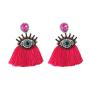 ET1054 Trendy Rhinestone Crystal Pave Evil Evileye Eye Charm Statement Tassel Fringe Earrings for Women Girls