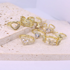 RM1396 Fashion Dainty 18K Gold Plated over Brass CZ Cubic Zirconia Paved Open Heart Solitiare Rings For Ladies