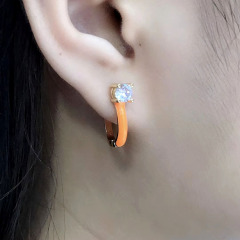 EC1639 New Chic Rainbow Enamel 18k Gold Plated Zircon CZ Micro Huggie Earring
