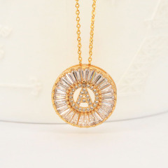 NZ1006 Skin Friendly Brass White Cubic Zirconia Diamond 26 Alphabet Initial Letter Charm Pendant Necklaces for Women