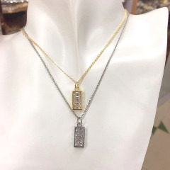 NZ1327 Trendy Simple Dainty CZ Rectangle Baguette Pendant Stainless Steel Chain Everyday Necklace for Women Ladies NZ1327 Trendy Simple Dainty CZ Rectangle Baguette Pendant Stainless Steel Chain Everyday Necklace for Women Ladies