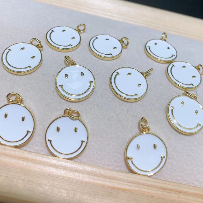 JS1530 Gold Plated Enamel Neon Smiley Smile Face Charm Pendants for Bracelet Necklace Earring Making Supplies