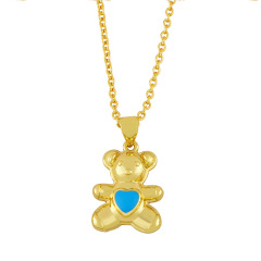 NM1184 2021gummy enamel colorful heart bear charms Pendant Necklace for Women