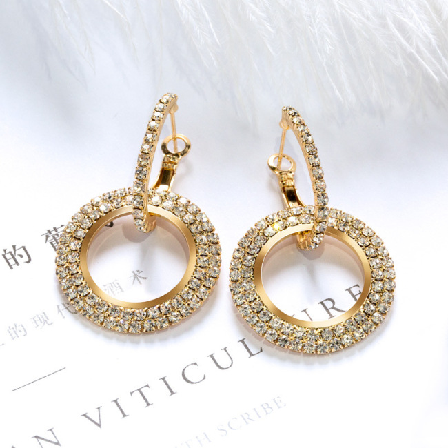 EM1083  Fashion Gold Plated Brass Crystal Pave Hoop Drop Dangle Earrings for Women Girls