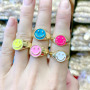RA1009 Hot Selling Enamel 18k Gold Plated Smiley Happy Face Signet Adjustable Rings for Ladies