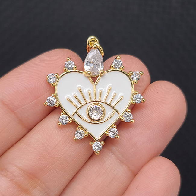 CZ8394 popular Gold Plated white Diamond CZ Evil Eye on Enamel Colored Heart Charm Pendants