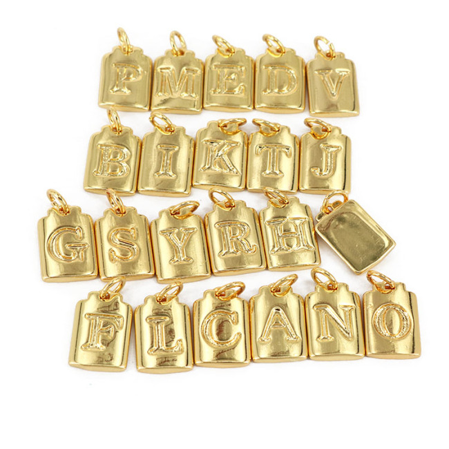 JS1514 New Shiny 18K Gold Plated Letter Initial Rectangle Medal Charm Pendants for Necklace