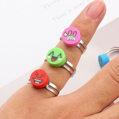 RA1007 New Dainty Rainbow Polymer Clay Flower Smile Face Smiley Open Rings For Kids Children