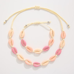 s11061 beautiful alloy shell bracelet necklace hawaiian jewelry set for women