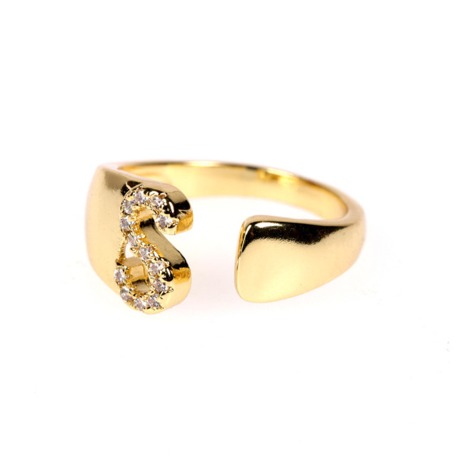 RM1157  Fashion CZ Diamond 26 Alphabet  Letter Copper Ring A-Z Initial Cubic zircon pave Brass Ring