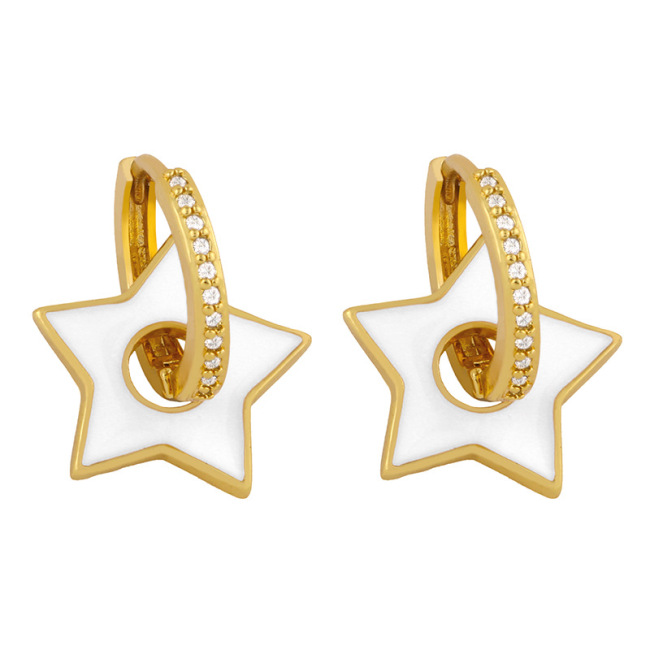 EC1692  Chic Delicate Spring Rainbow Neon Enamel Star Charm CZ Pave Huggies Earrings for Women