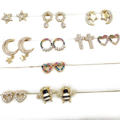 EC1445 Chic Mini Cute Rainbow Diamond CZ Micro Pave Cross Heart Bee Star Stud Earrings