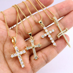 NZ1076 New 18K Gold Diamond the Christian Religion Jewelry Chic Cubic Zirconia CZ Micro Pave Cross Necklace