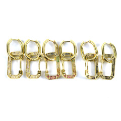 EC1645 2020 Womans Fashion CZ Micro Pave Rectangle Clasps Charm Huggie Earrings