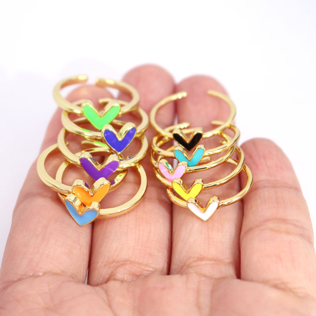 RA1078 NEW Delicate Mini Minimal Gold Plated Neon Enamel Multicolor Rainbow Multi Colored Heart Open Rings
