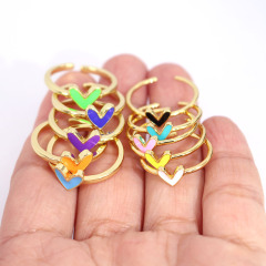 RA1078 NEW Delicate Mini Minimal Gold Plated Neon Enamel Multicolor Rainbow Multi Colored Heart Open Rings