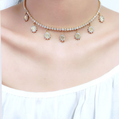 NZ1224 18k gold plated brass CZ diamond micro pave evil eyes mother virgin Mary charms Pendant chocker Necklace