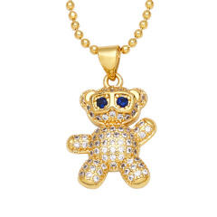 NZ1332 18k Gold Plated Cute CZ Micro Pave Bear Pendant Ball Chain Necklace for Women