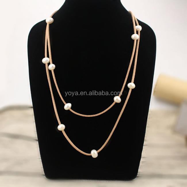 NE2382 Fashion Natural Freshwater Pearl Beaded Suede Cord Necklace
