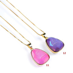 NN1005 New Titanium Plated Sparkly Geode Agate Druzy Teardrop Pendant Necklace for Women