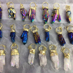 JF7290 2019 Gold Gunmetal Plated Crystal Quartz Stalactite Cluster Pendants,Freeform Quartz Stalagmite Pendants