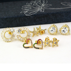 EC1441 Chic Dainty Clear Diamond CZ Micro Pave Star Square Balloon Puppy Butterfly Smiley Stud Earrings