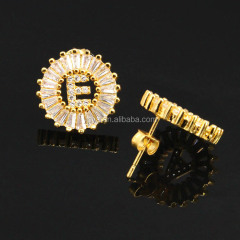EC1138 18k Gold Gold Plated Cubic Zirconia Micro Pave Round Alphabet Initial Letter Stud Earring for women