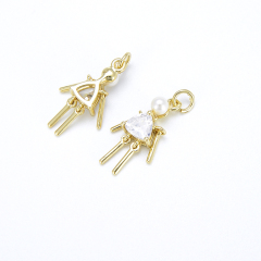 CZ8329 Mini Cute white cz micro pave white boys girls charm white pearl Cubic zirconia human toy charms jewelry pendants