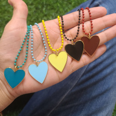 NM1236 Beach Jewelry Gold Plated Colorful Enamel Love Heart Pendant Colored Enamel Metal Brass Ball Chain Necklace