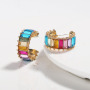 EM1091 Fashion Rainbow Crystal Huggie Hoop Earrings for Women Girls