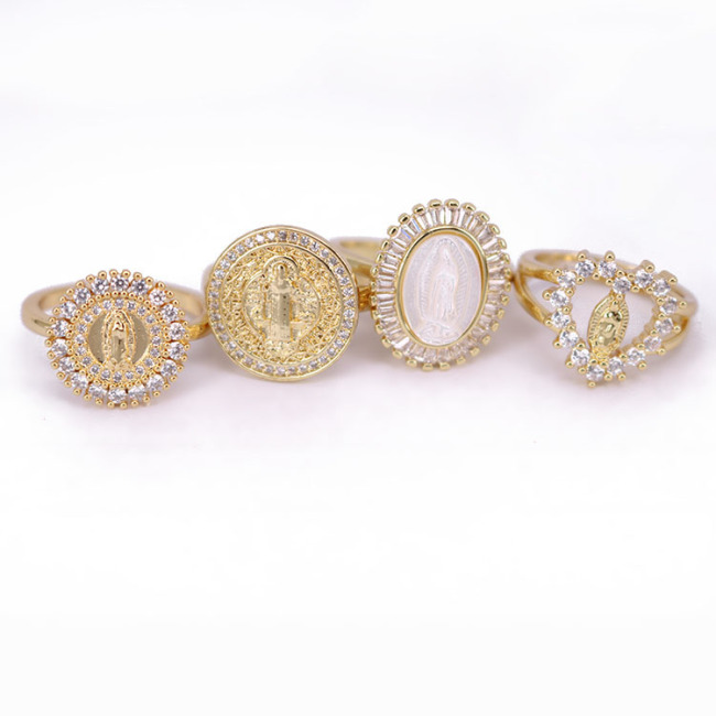 RM1271 Dainty 18k gold plated cz pave dainty cz micro pave Saint Virgin Mary Jesus Christian rings for women