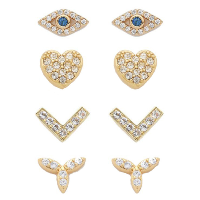 EM1063 Tiny Dainty Rhinestone Crystal Pave stud earrings, Mini Evileye Heart studs