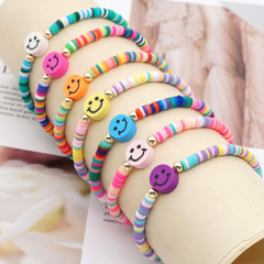 BP1024 rainbow brass beaded hand chain tiny mini smiley charm bracelet for ladies' gifts