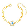 BC1387 New Design Gold CZ Paved Enamel Turkish Evil Eyes Wish Protection Bracelet with Paperclip Chain