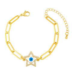 BC1387 New Design Gold CZ Paved Enamel Turkish Evil Eyes Wish Protection Bracelet with Paperclip Chain