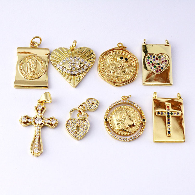 JS1496 Christian Jewelry Supplies Charms,Small 18k Gold Plated The Virgin Mary Coin Jesus Medal Charms